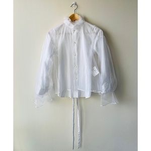 Noir Kei Ninomiya Organza-overlay Cotton-tulle Shirt